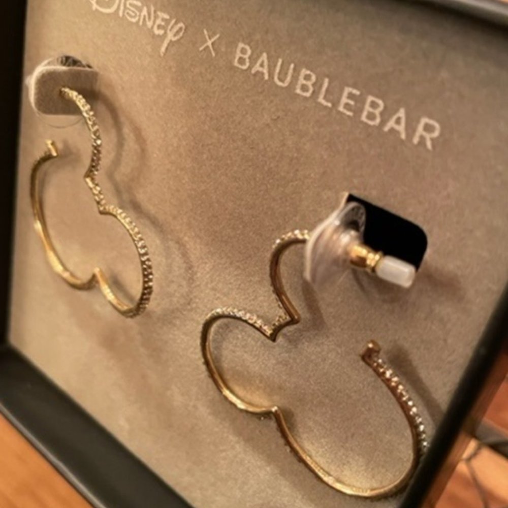Disney X Baublebar Sparkling Mickey Mouse Sihouette Gold tone Hoop Earrings